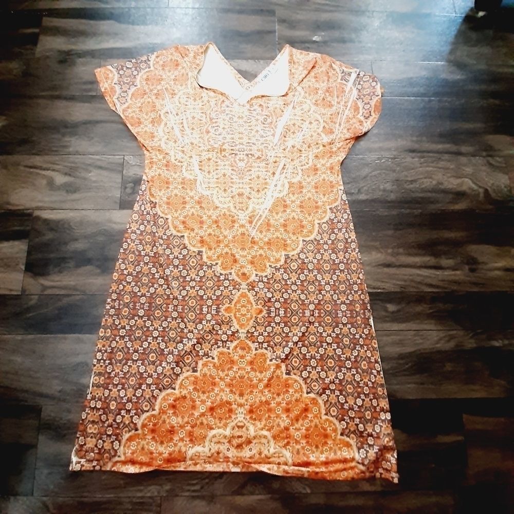 Cato sz M floral orange silky soft midi dress
